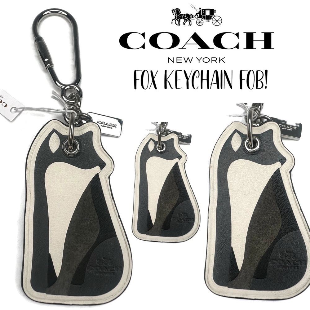 COACH FOX NOVELTY LEATHER BAG CHARM COACH F54924 SILVER/GREY FOB KEYCHAIN